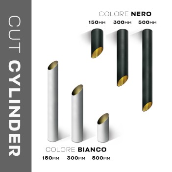 Faretto da Soffitto con Attacco GU10 Serie CUT CYLINDER 300mm D60 Spotlight Colore Nero