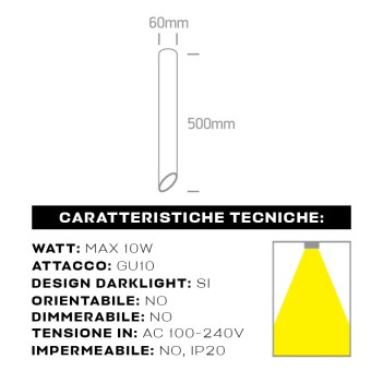 Ceiling Light with GU10 Connection CUT CYLINDER Series 500mm D56 Spotlight Colour White