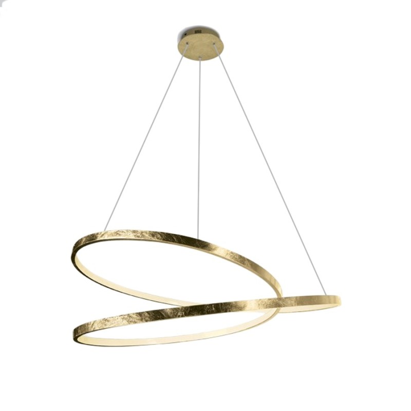 The Swirl circular design pendant LED chandelier in brass color