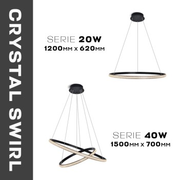 Led pendant chandelier circular design Crystal Swirl black color 40W 2000lm