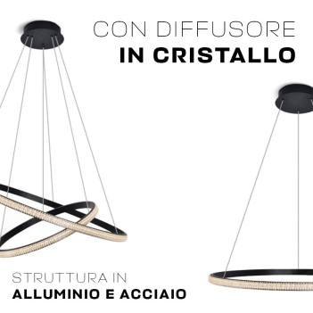 Lampadario Led a Sospensione Design Circolare Crystal Swirl