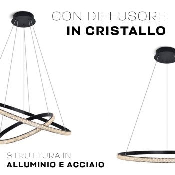 Lampadario Led a Sospensione Design Circolare Crystal Swirl