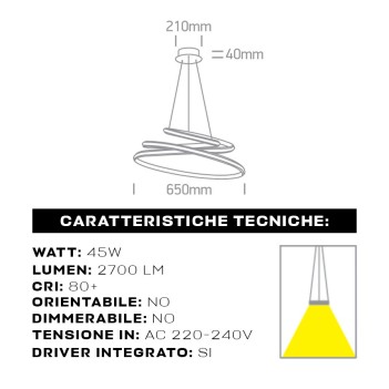 Lampadario Led a Sospensione 45W Bianco design moderno - The White Ring