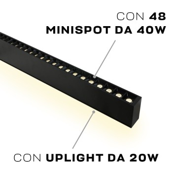 Linear Led Ceiling Light 40W 3800LM + Uplight 20W 130cm IP20 Black - Linear