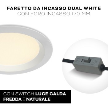 Downlight Plafoniera da Incasso 20W 1500lm Dual White CCT IP44 UGR19 Foro 190mm Colore Bianco