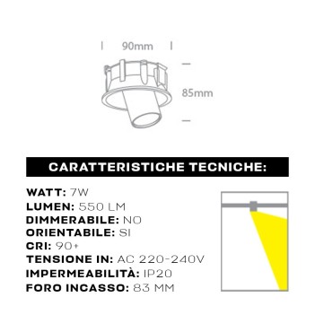 Faretto da incasso SERIE CYLINDER orientabile - Colore Nero