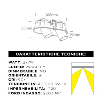 Doppio Faretto da incasso SERIE CYLINDER orientabile 2x 7W - Colore Nero