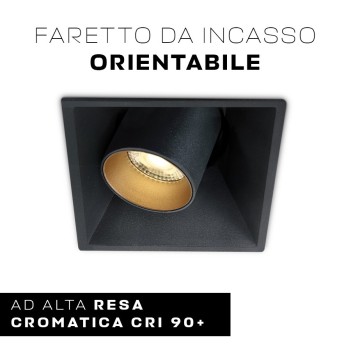 Faretto da incasso quadrato con spot orientabile 11W - Metallo Colore Nero