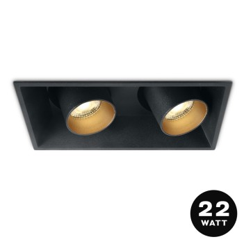 Rectangular recessed spotlight with double adjustable spot 22W 38D - Metal Colour Black