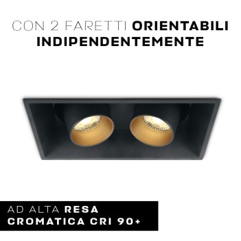 Faretto da incasso rettangolare con doppio spot orientabile 22W 38D - Metallo Colore Nero