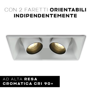 Faretto da incasso rettangolare con doppio spot orientabile 22W 38D - Metallo Colore Bianco