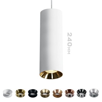 Faretto Spotlight con attacco GU10 Serie Pendant Cylinder design Dark Light - Lampada a sospensione 240 mm Bianco Metallizzato