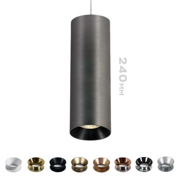Faretto Spotlight con attacco GU10 Serie Pendant Cylinder design Dark Light - Lampada a sospensione 240 mm colore Grigio