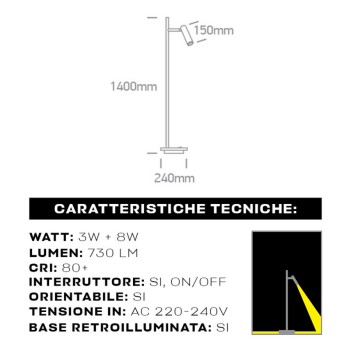 Lampada Led da Terra serie Reading Spot 11W 730lm 140 cm - Orientabile