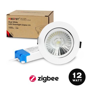 Miboxer Mi-Light Faretto Led da incasso Dual White CCT ZigBee 3.0 orientabile da 12W 1000 lm 30D Foro 91mm - DW2-12A-ZB