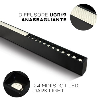 Linear Led Ceiling Light 40W 3600lm UGR19 CRI90 1200mm IP20 Black Colour OFFICE Series