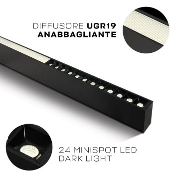 Plafoniera Led Lineare 40W 3600lm UGR19 CRI90 1200mm IP20 Colore Nera Serie OFFICE