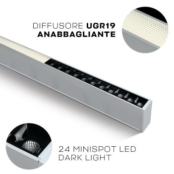Plafoniera Led Lineare 40W 3600lm UGR19 CRI90 1200mm IP20 Colore Bianca Serie OFFICE