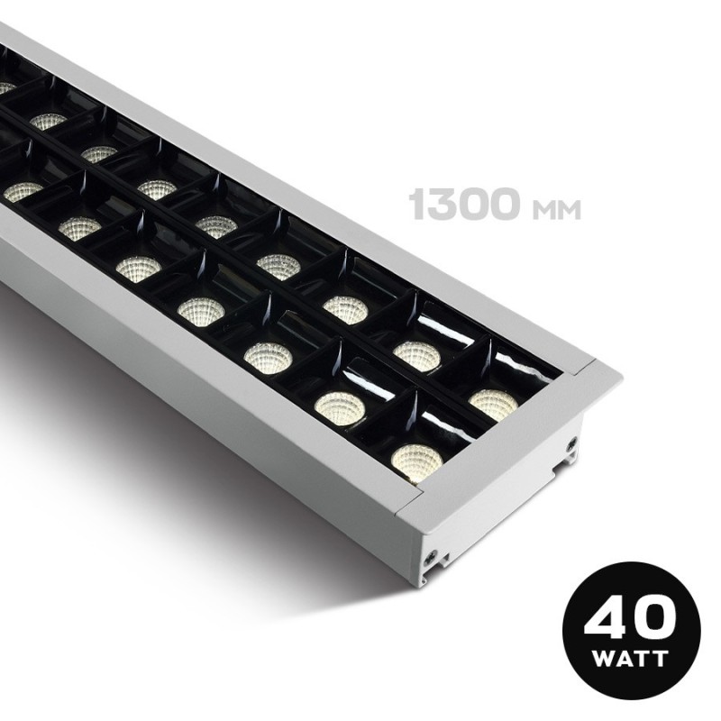 Plafoniera Led Lineare da incasso 40W 4000lm UGR17 CRI90 1300mm IP20 Colore Bianco Serie OFFICE