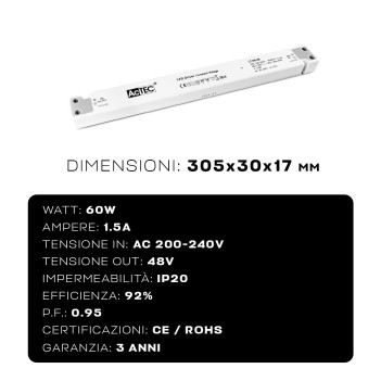 Alimentatore Actec LT 60W 48V - Design Lineare LT-60-48 su