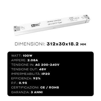 Alimentatore Actec LT 100W 48V - Design Lineare LT-100-48