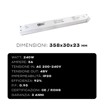 Alimentatore Actec LT 240W 48V - Design Lineare LT-240-48