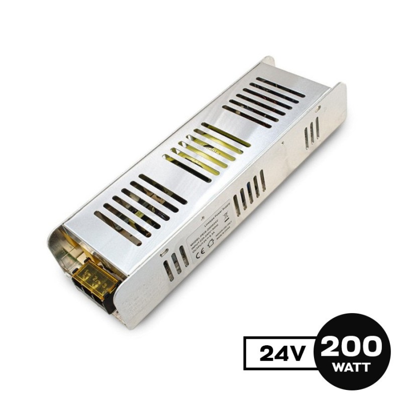 Alimentatore Metallico Slim 200W 24V per Strisce Led -