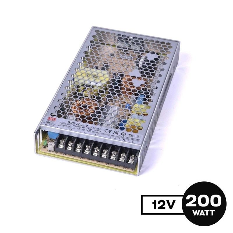Alimentatore Meanwell 200W per Strip Led 12V Trasformatore RSP-200-12