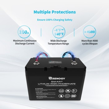 RENOGY BATTERIA SMART 100Ah LITIO FERRO FOSFATO LIFEPO4 SMART 12 VOLT CON