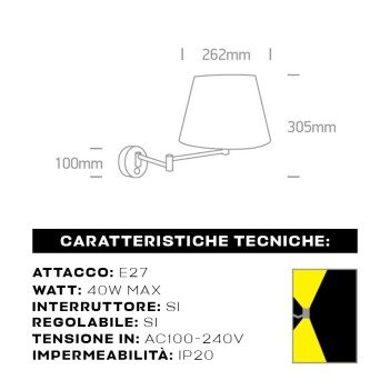 Lampada Led Applique zona notte E27 con paralume in tessuto