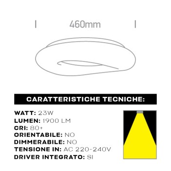 Plafoniera da Soffitto 23W 1900lm 3000K D460 IP20 Serie The Cloud Colore Bianco