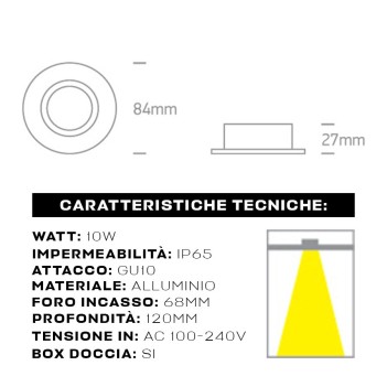 Portafaretto da Incasso rotondo impermeabile IP65 Foro 68mm