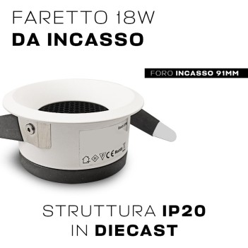 Downlight HONEYCOMB Faretto da Incasso 18W 1500lm 3000K IP20 UGR19 36D Foro 94mm Colore Bianco Dimmerabile