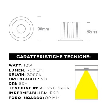 RETRO SERIES 12W CRI80+ 45D recessed spotlight with 82 mm hole colour black en