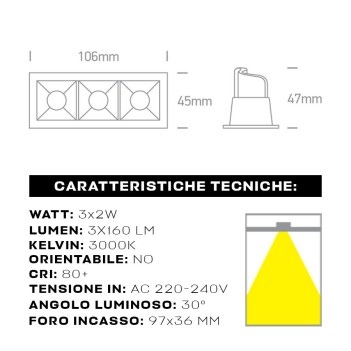 SHOP SQUARE SERIES 6W CRI80+ 30D recessed spotlight with 97x36 mm hole colour