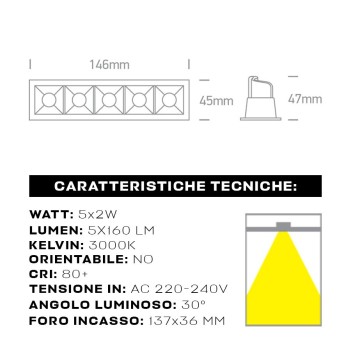 Downlight SERIE SHOP SQUARE 10W CRI80+ 30D with hole 137x36 mm colour Black en