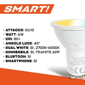 Faretto Led GU10 6W CCT Dual White Smart Wifi