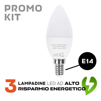 PROMO KIT 3 Lampadine Led E14 5.5W 460lm Candela/Oliva C37