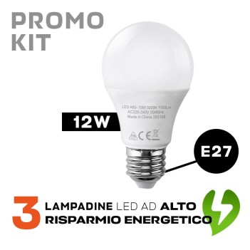 PROMO KIT 3 Lampadine Led Bulbo A60 E27 12W 1050lm