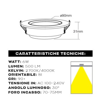 MiBoxer adjustable downlight 6W CRI90+ 30D with 70 mm hole colour White SERIES