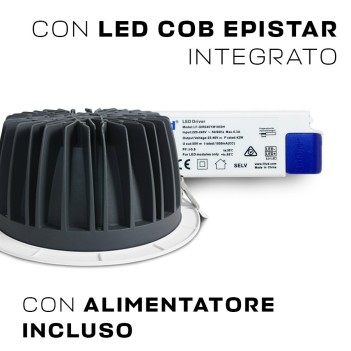 Downlight COB Plafoniera da Incasso 30W 2700lm IP20 60D Foro 210mm Colore Bianco