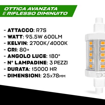 Lampadina LED R7s sostitutiva per alogene 5.5W 78mm su