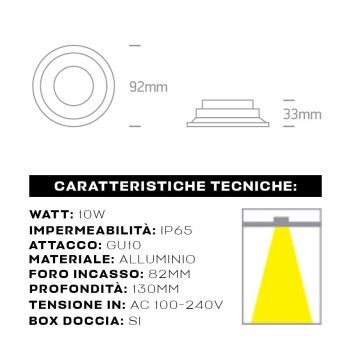 Portafaretto da incasso con attacco GU10 impermeabile IP65