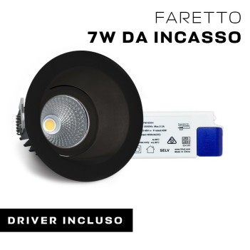 Downlight COB DARK LIGHT Faretto da Incasso 7W 560lm IP20 60D Foro 80mm Colore Nero Orientabile