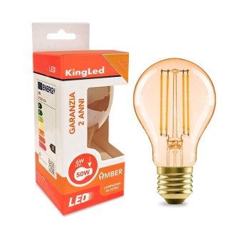 Lampadina Led A60 attacco E27 6W 650lm 2200K - Vetro ambrato