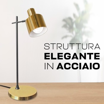 Lampada Led da Tavolo in acciaio dorata attacco E27 con interruttore - Serie Retrò