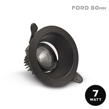 Downlight COB DARK LIGHT Faretto da Incasso 7W 560lm IP20 60D Foro 80mm Colore Nero Orientabile