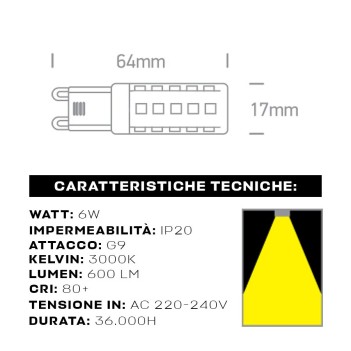 Led bulb G9 socket 6W 9600lm 3000K