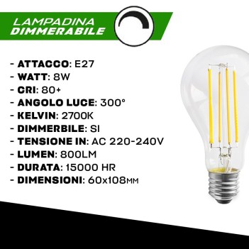 Dimmable LED bulb A60 E27 socket 8W 800lm 2700K