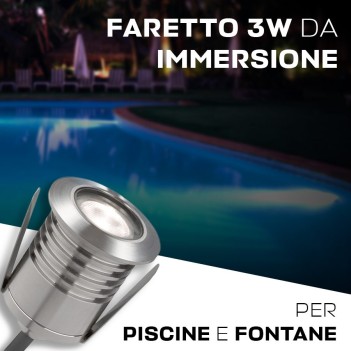 Faretto da immersione per piscine/fontane INOX316 3W 240lm impermeabile IP68 - Rotondo Foro 40mm